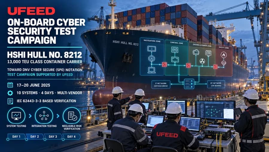 CMA CGM의 13,000 TEU 컨테이너선 시리즈인 HSHI 8212호선, DNV Cyber Secure(SP0) 인증 시험 수행
